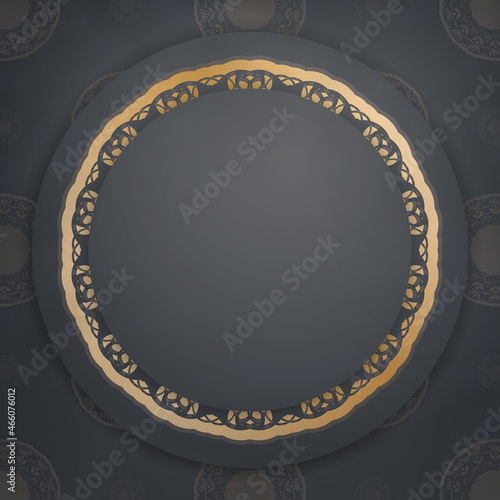 Template Postcard in black color with Greek gold ornaments prepared for printing.