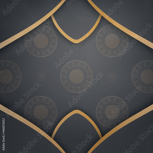 Template Postcard in black color with abstract gold pattern prepared for printing.