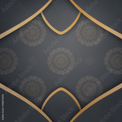 Flyer template in black with Indian gold pattern prepared for printing.