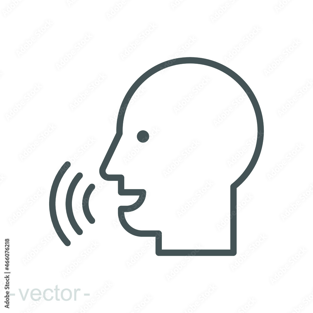 Voice recognition line icon. Simple outline style. Voice control, speak, talk, face, head, answer, man, control, listen, communication concept. Vector illustration isolated. Editable stroke EPS 13