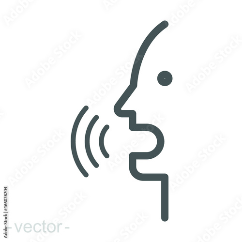 Voice recognition line icon. Simple outline style. Voice control, speak, talk, face, head, answer, man, control, listen, communication concept. Vector illustration isolated. Editable stroke EPS 12