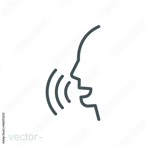 Voice recognition line icon. Simple outline style. Voice control, speak, talk, face, head, answer, man, control, listen, communication concept. Vector illustration isolated. Editable stroke EPS 14