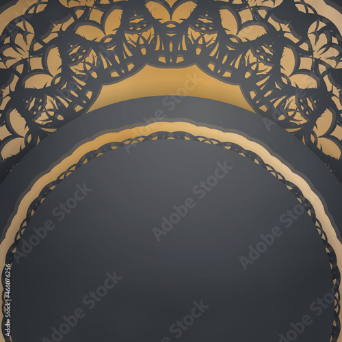 Template Postcard in black color with Greek gold pattern prepared for printing.