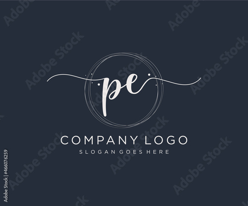 Initial PE feminine logo. Usable for Nature, Salon, Spa, Cosmetic and Beauty Logos. Flat Vector Logo Design Template Element.
