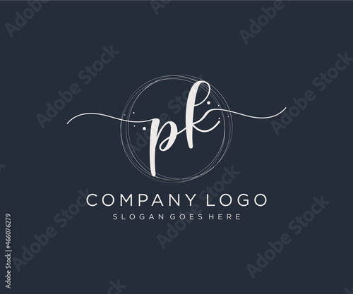 Initial PK feminine logo. Usable for Nature, Salon, Spa, Cosmetic and Beauty Logos. Flat Vector Logo Design Template Element.