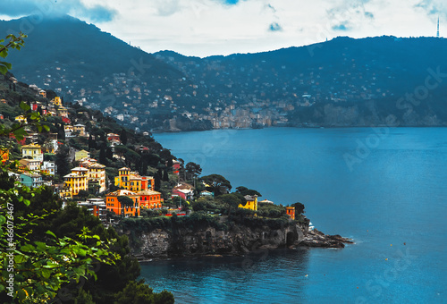 Εκτύπωση καμβά Aerial panorama of Sori hills and beach coast, Genova, Liguria