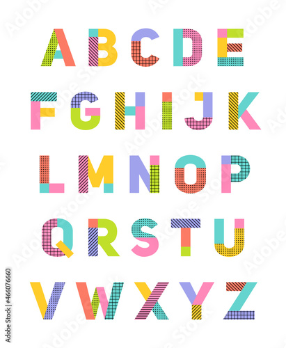 Colorful trendy alphabet vector design.