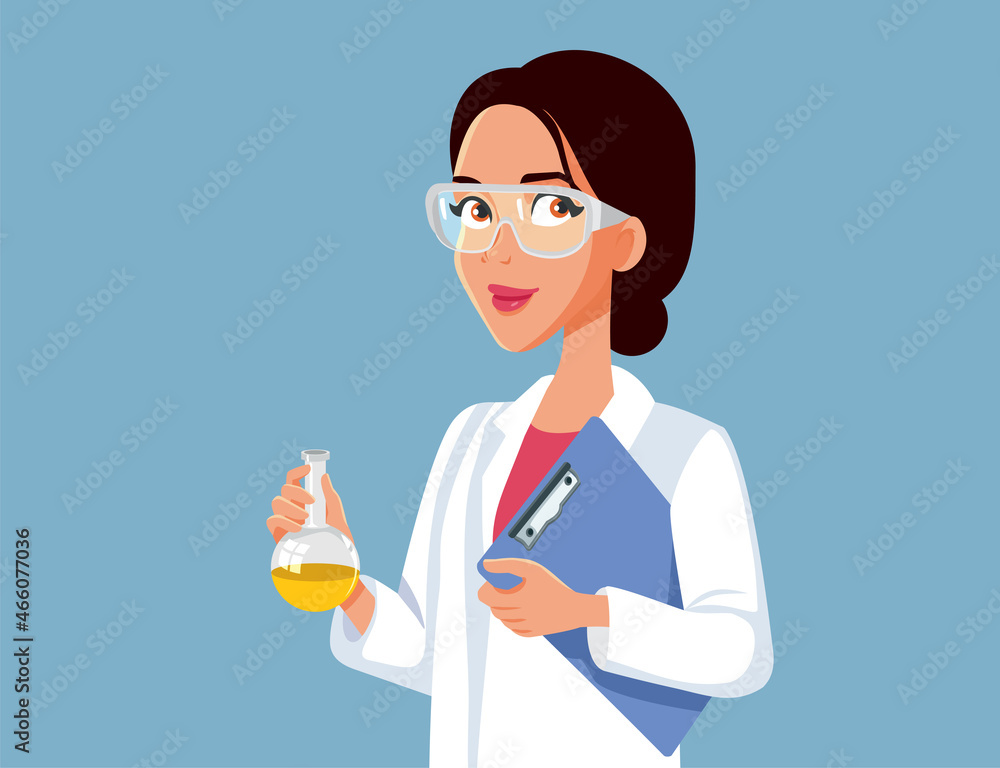 Scientist Woman Holding a Tube and a File Vector Illustration Scientist Woman Holding a Tube and a File Vector Illustration