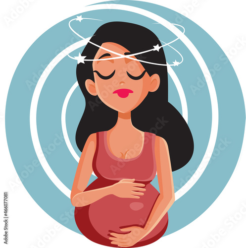 Pregnant Woman Feeling Dizzy Vector Cartoon