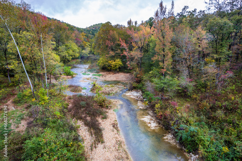 Beautiful Mill Creek view in autumn season. Ozark Mountains and Forest, Arkansas, USA
