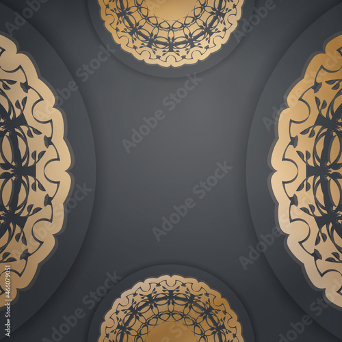 Flyer template in black color with abstract gold pattern prepared for printing.