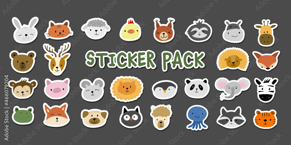 Animal Stickers Set. Childish Style. Collection for your design Animal Stickers Set. Childish Style. Collection for your design