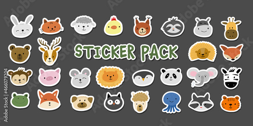 Animal Stickers Set. Childish Style. Collection for your design