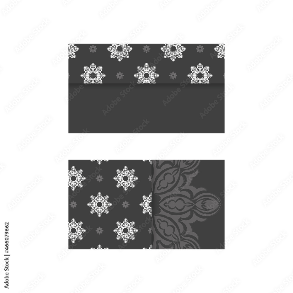 Black business card with Greek white ornaments for your brand.