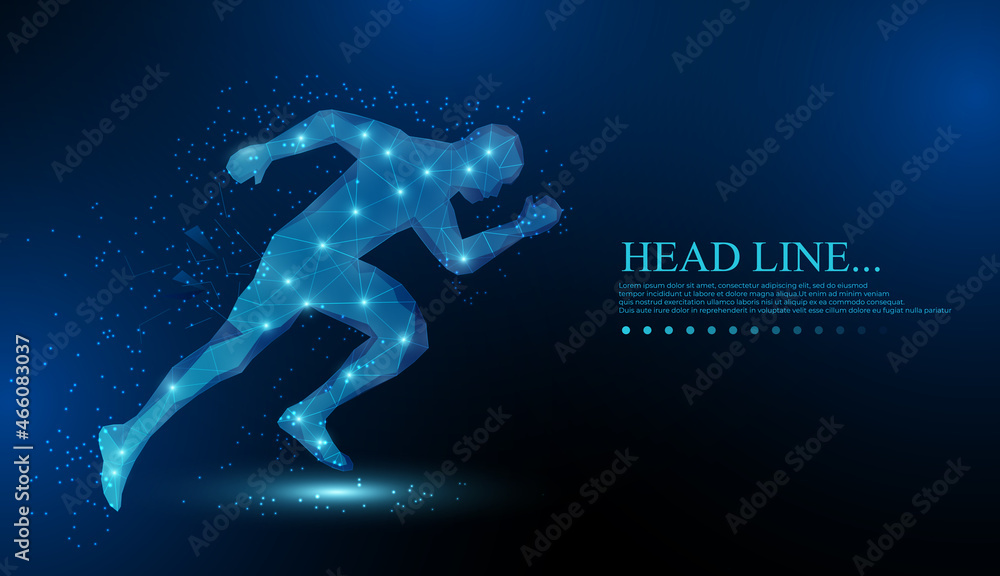 Running man. Polygonal Wireframe 3D model blueprind with Dots. Vector Illustration Running man. Polygonal Wireframe 3D model blueprind with Dots. Vector Illustration