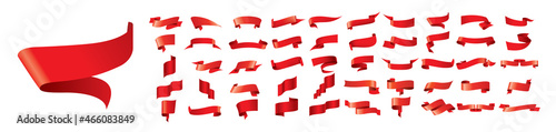 A set of vector red ribbons on a white background
