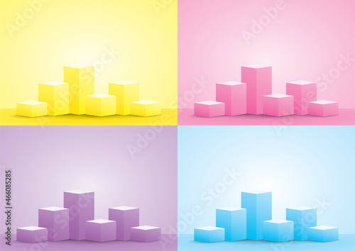 pastel color square shape podium display set 3d illustration vector for putting your object