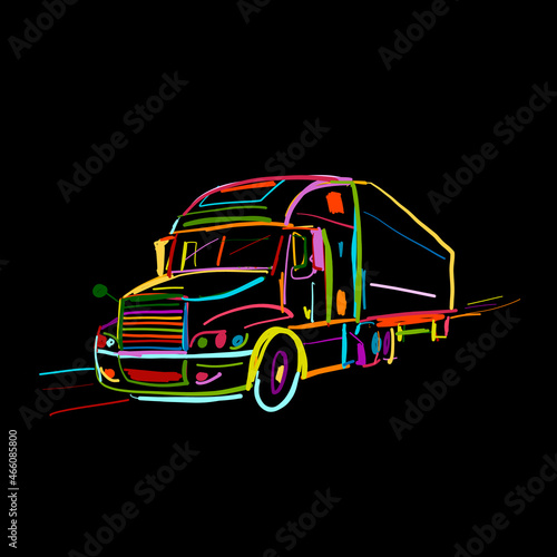 Truck illustration. Carriage of goods. Sketch for your design