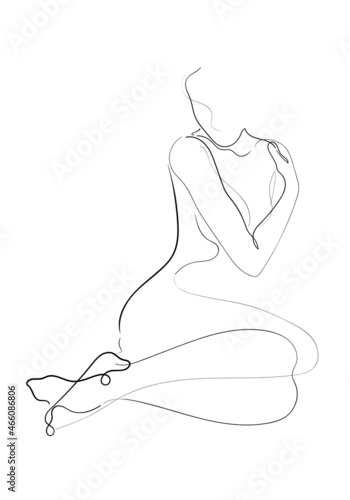 line Art Naked woman or one line drawing on white isolated background. fashion concept, woman beauty minimalist, illustration of a beautiful nude figure.