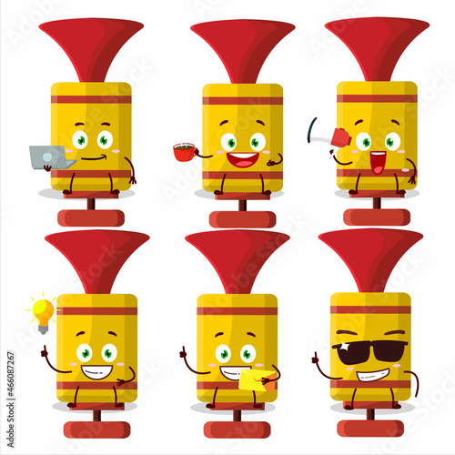 Yellow spray trumpet cartoon character with various types of business emoticons photo