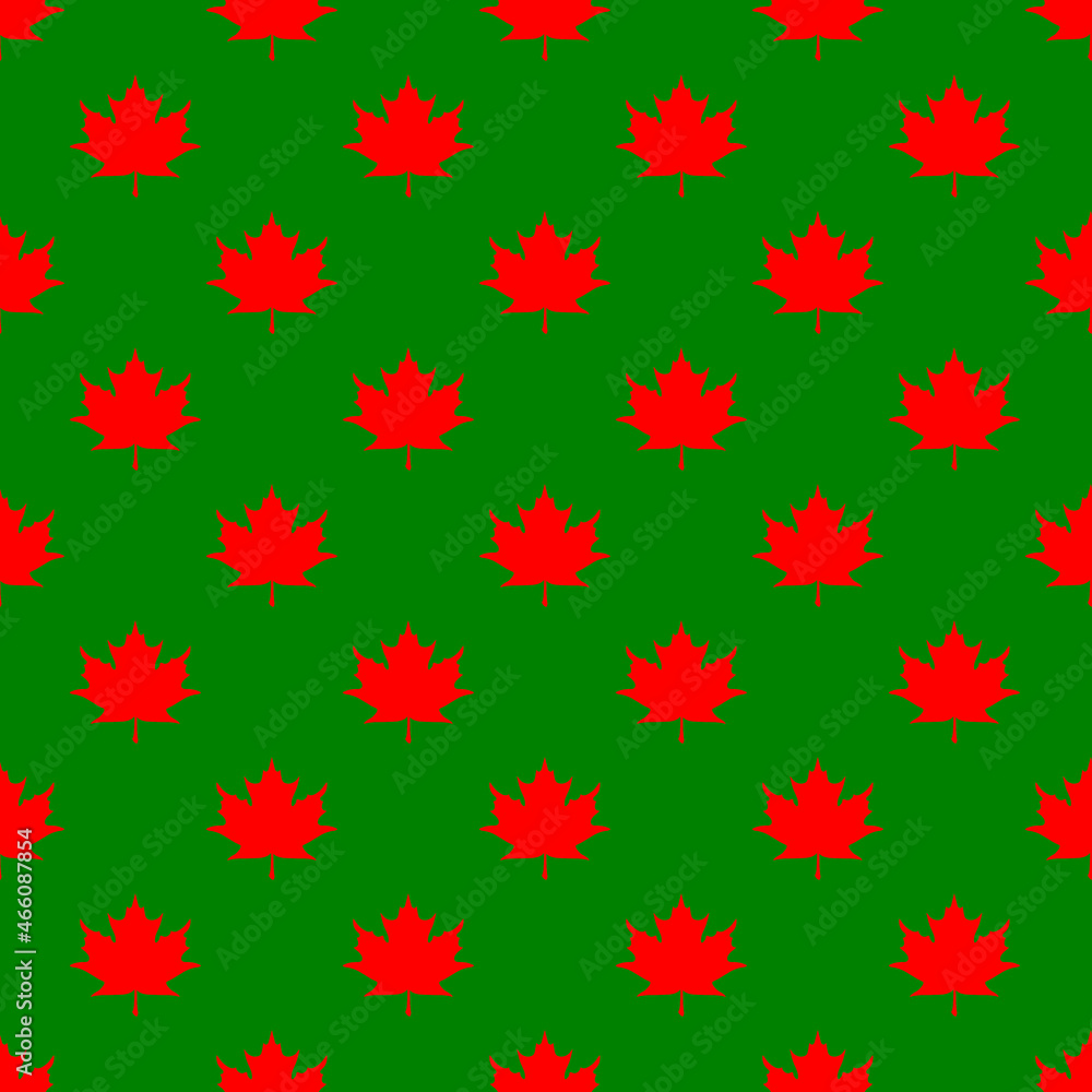 seamless pattern of red maple leaves on a green background. template for application to the surface seamless pattern of red maple leaves on a green background. template for application to the surface
