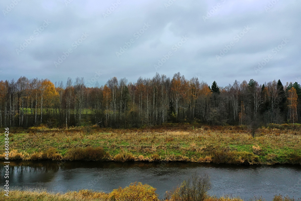 river autumn view from drone forest, landscape panorama aerial view river autumn view from drone forest, landscape panorama aerial view