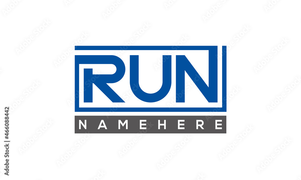 RUN Letters Logo With Rectangle Logo Vector RUN Letters Logo With Rectangle Logo Vector