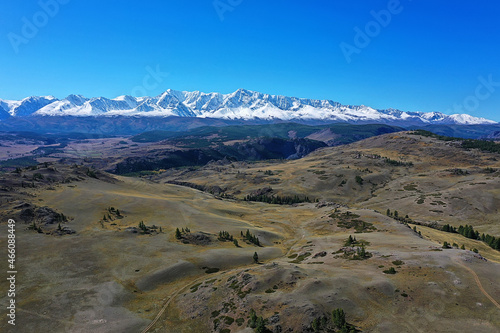 Aktru panorama of mountains altai  mountain peak summer landscape in russia