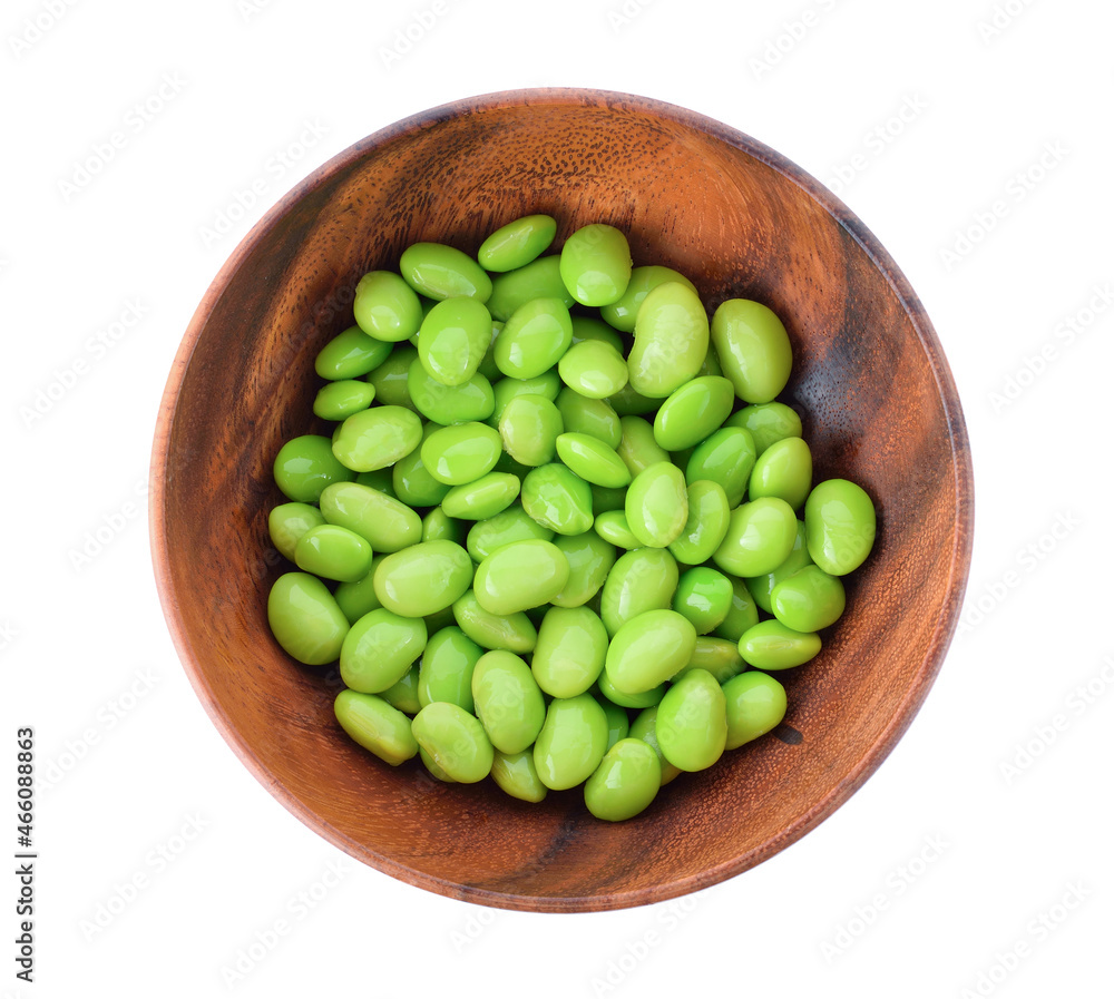 green soybeans in bowl isolated on white background.top vicw green soybeans in bowl isolated on white background.top vicw