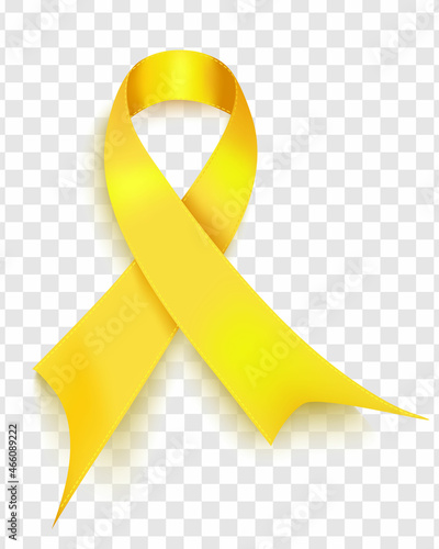 Vector illustration of osteosarcoma cancer awareness tape, isolated on a transparent background. Realistic vector yellow silk ribbon with loop.Design for the poster