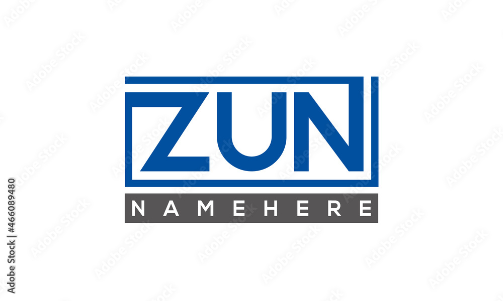 ZUN Letters Logo With Rectangle Logo Vector ZUN Letters Logo With Rectangle Logo Vector