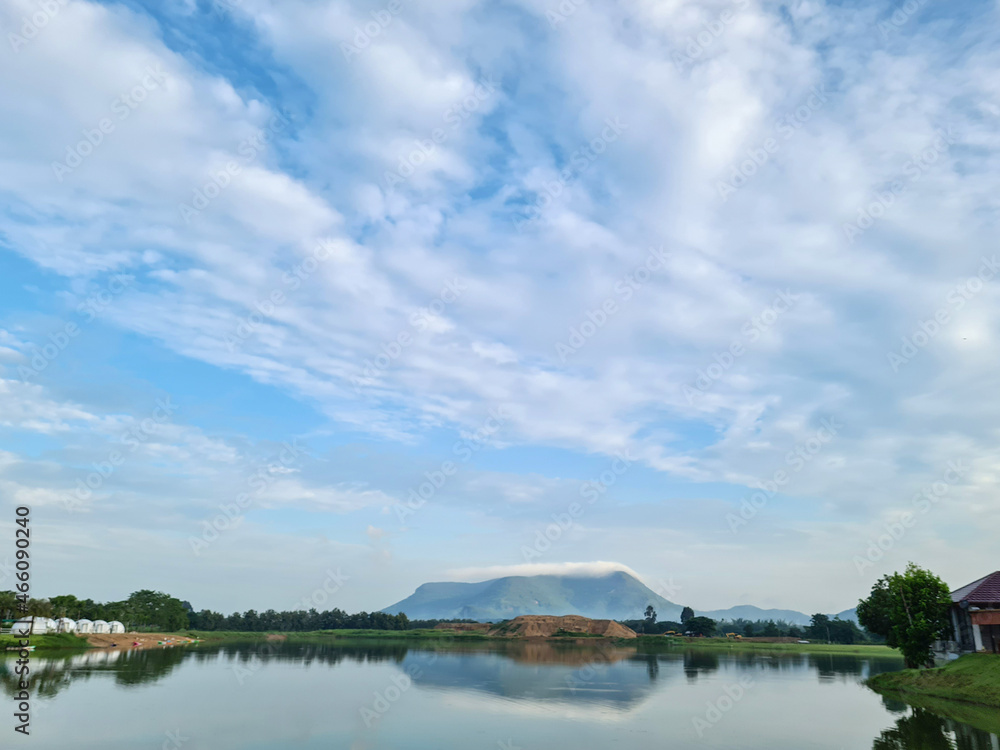 Blue skies, misty mountains and reflected rivers. Blue skies, misty mountains and reflected rivers.