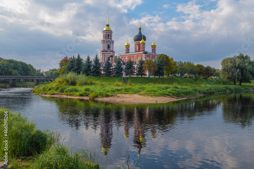View of the Cathedral of the Resurrection of Christ on a cloudy September day. Staraya Russa, Russia