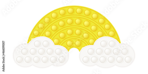 Popit rainbow shape as a fashionable silicon toy for fidgets. Addictive anti stress toy in bright rainbow colors. Bubble anxiety developing pop it toys for kids. Vector illustration isolated on white.