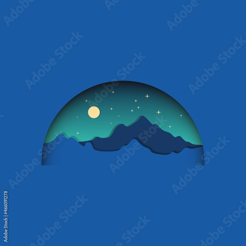 Illustration of Beautiful Landscape Mountain Vector with Papercut Style