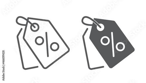 Label tag icon with percentage. Flat outline design for apps and websites.