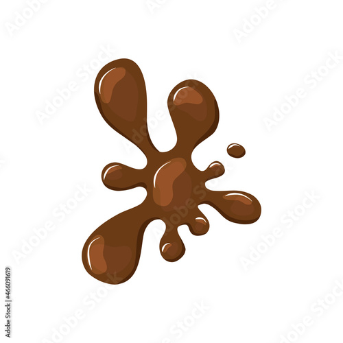 Spilling hot chocolate or coffee. Brown puddle splashed. Vector cartoon illustration white isolated background