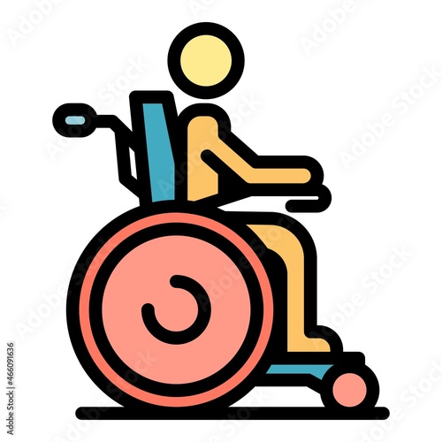 Boy wheelchair inclusive education icon. Outline boy wheelchair inclusive education vector icon color flat isolated