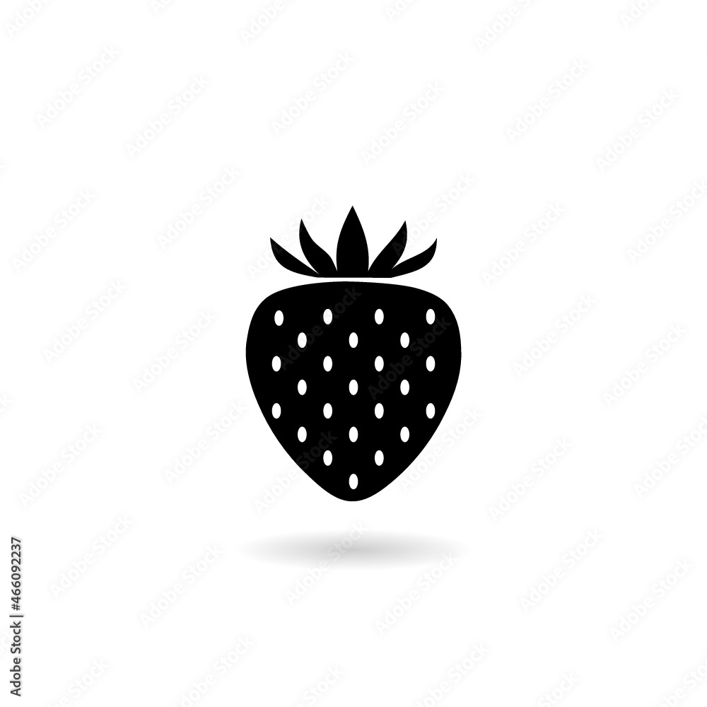 Strawberry with shadow icon isolated on white background Strawberry with shadow icon isolated on white background