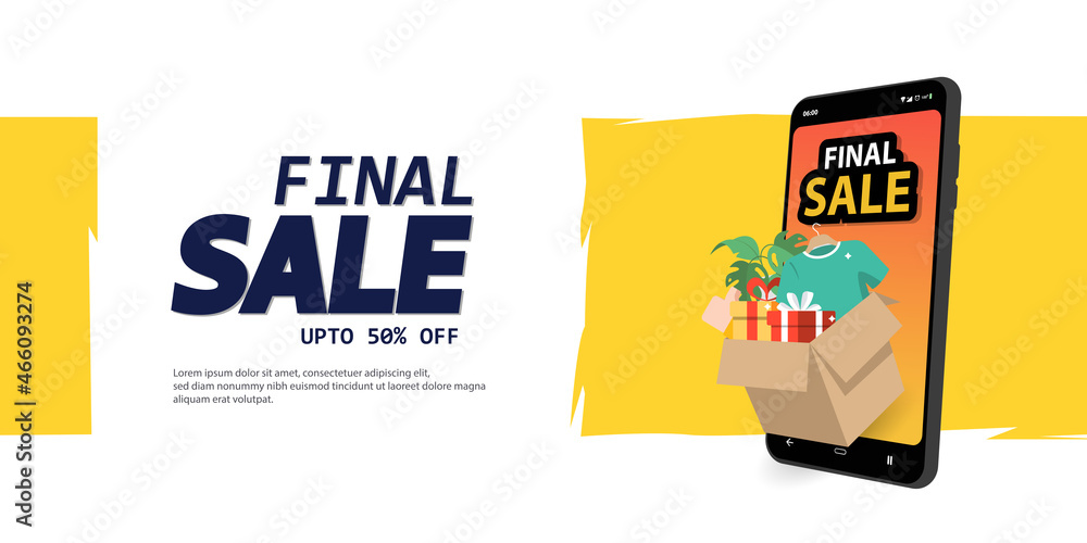 Great discount sale banner design in 3d illustration on blue background, sale smartphone on trolley with credit card, shopping bag and gift design elements Great discount sale banner design in 3d illustration on blue background, sale smartphone on trolley with credit card, shopping bag and gift design elements