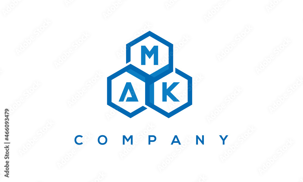 MAK letters design logo with three polygon hexagon logo vector template - obrazy, fototapety, plakaty 