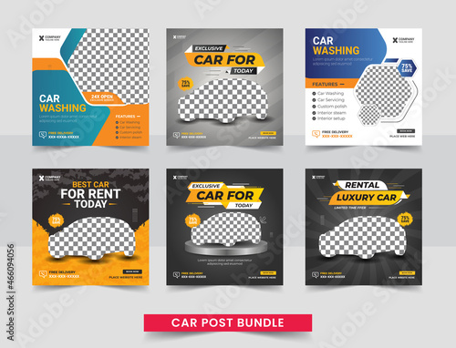 Car rental promotion social media post or web banner template. Car rental promotion social media post bundle