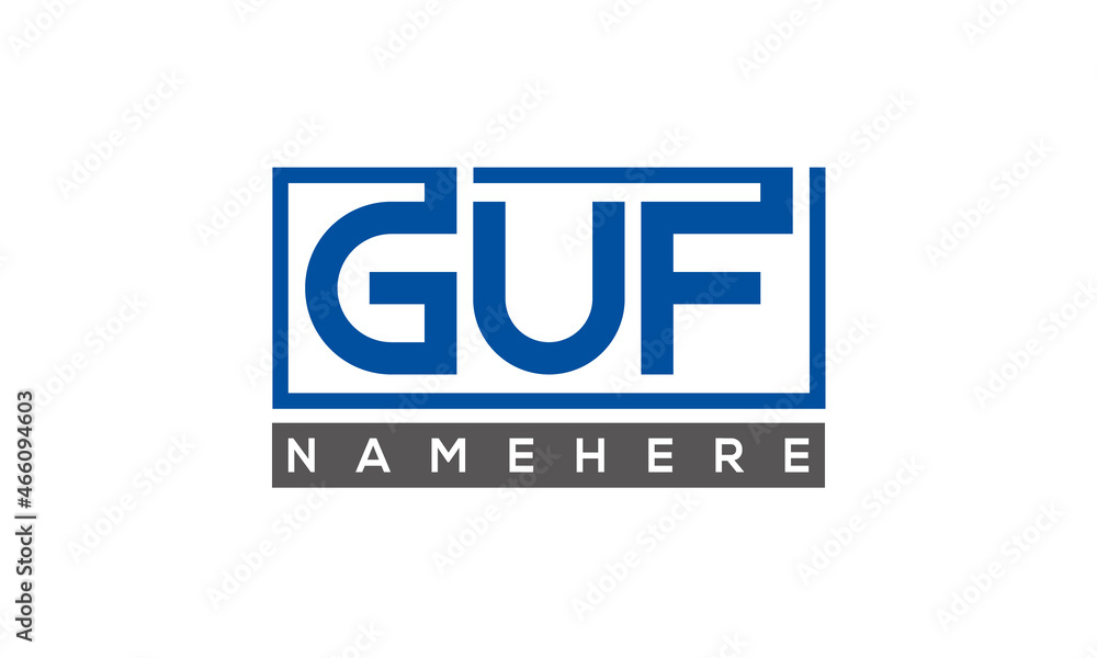 GUF Letters Logo With Rectangle Logo Vector GUF Letters Logo With Rectangle Logo Vector