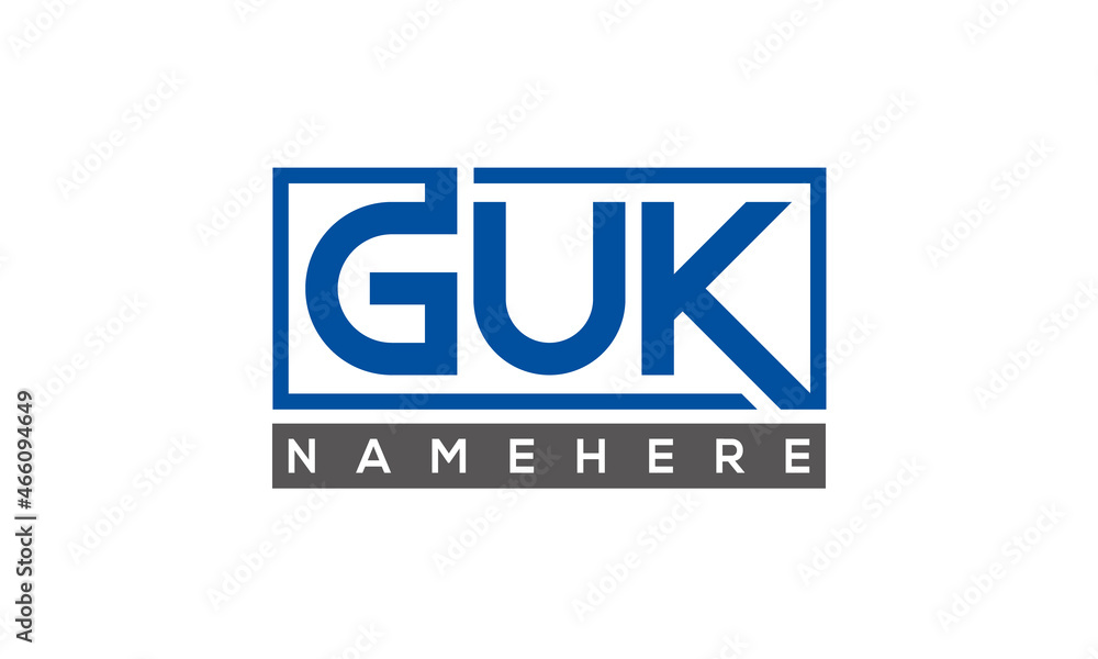 GUK Letters Logo With Rectangle Logo Vector GUK Letters Logo With Rectangle Logo Vector