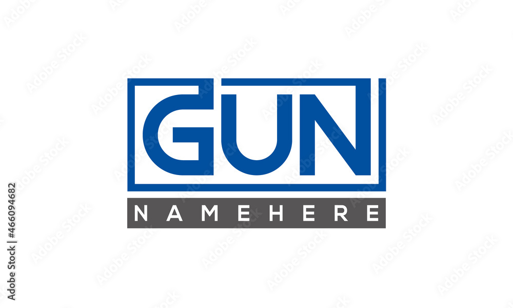 GUN Letters Logo With Rectangle Logo Vector GUN Letters Logo With Rectangle Logo Vector