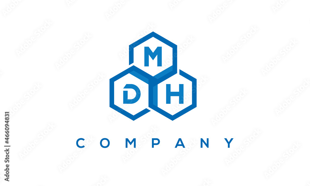 MDH letters design logo with three polygon hexagon logo vector template