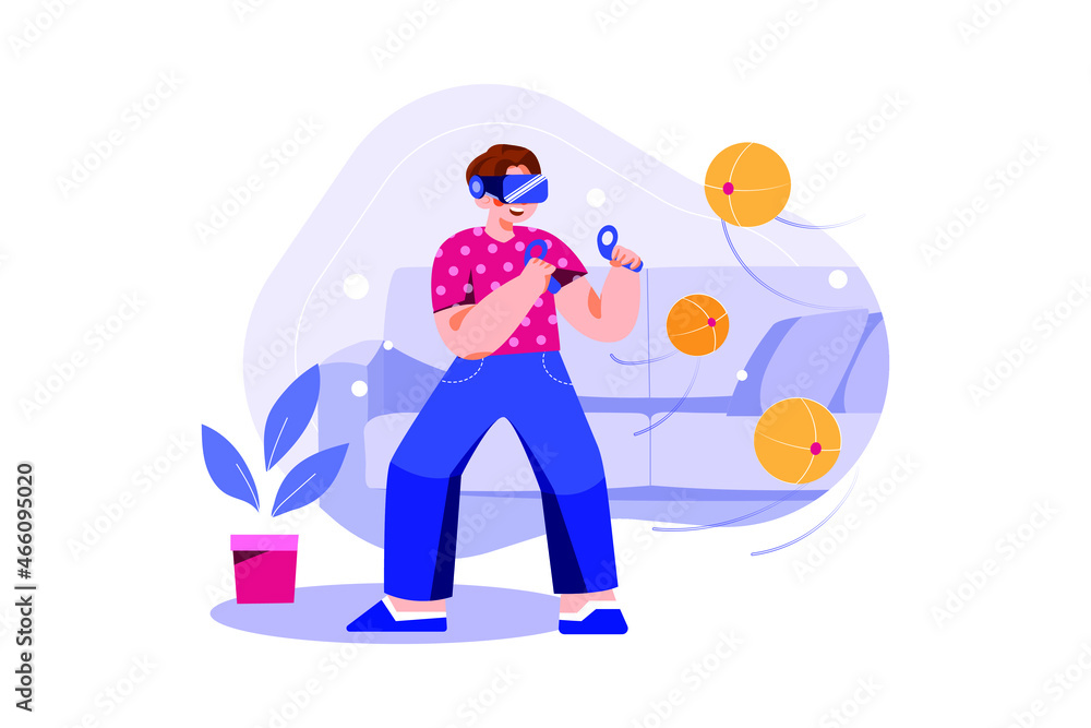 A man experiencing VR Gaming Illustration concept. Flat illustration isolated on white background.