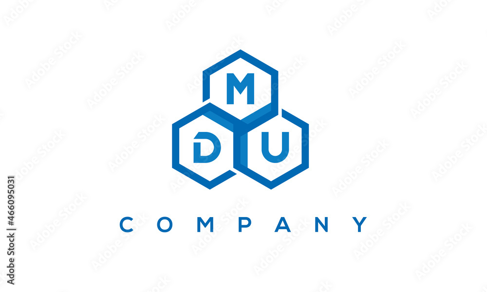 MDU letters design logo with three polygon hexagon logo vector template