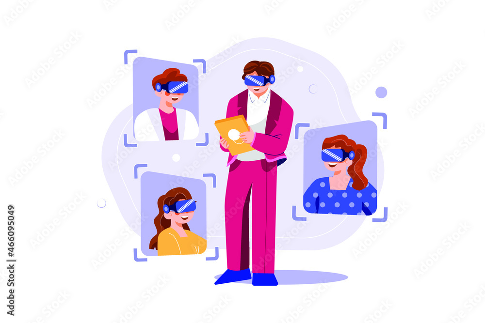 Virtual Business meeting Illustration concept. Flat illustration isolated on white background.