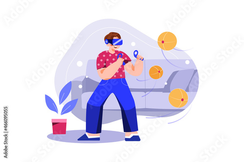 A man experiencing VR Gaming Illustration concept. Flat illustration isolated on white background.